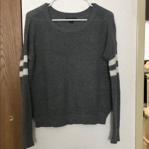 Grey sweater &white stripes on sleeves